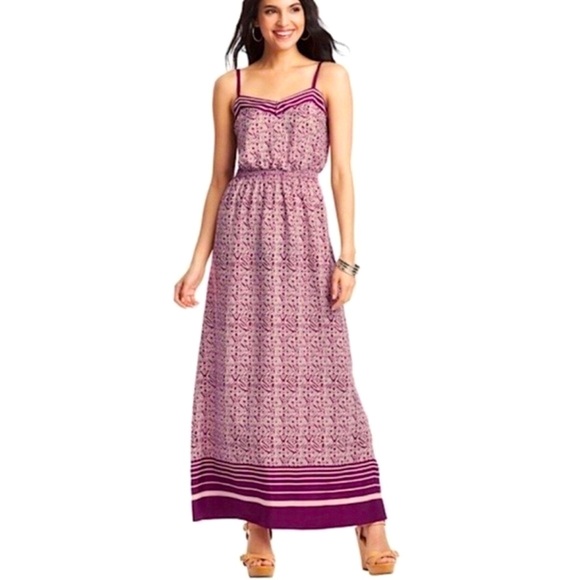 Ann Taylor Loft Purple Geometrical Strap Maxi Dress Size XS - Picture 1 of 6